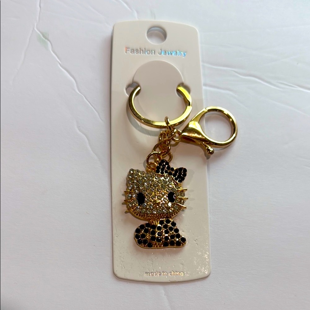 Hello Kitty Gold and Black Cat Keychain